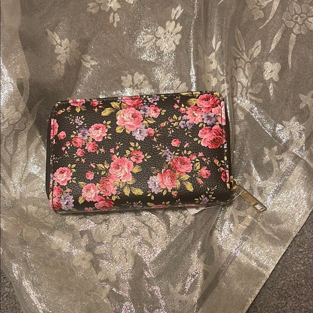 Small Floral Black Wallet